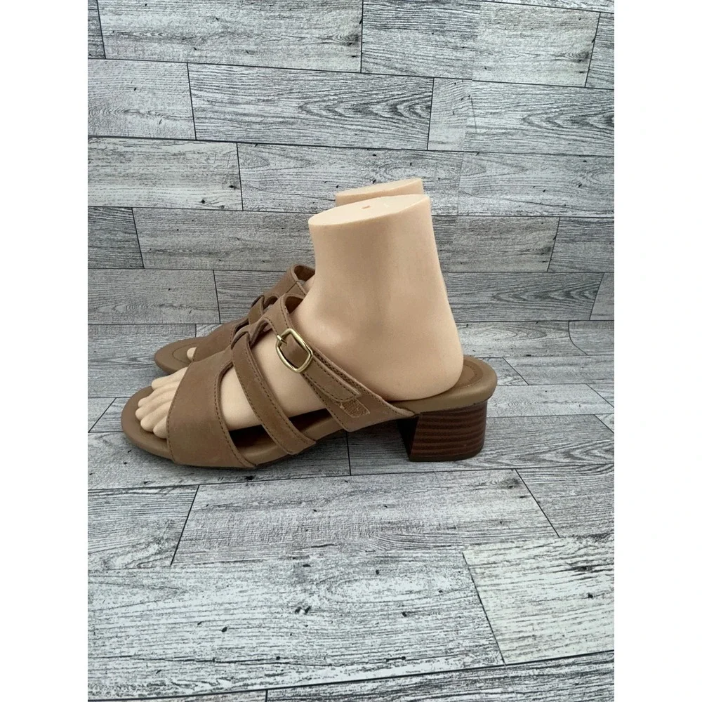 Clarks Collection Tan Leather Strappy Block Heel Sandals Women‎ US 9.5 EU 41